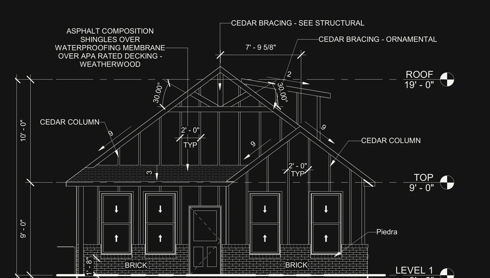 Architect's front elevation of 4767 Chapman Rd